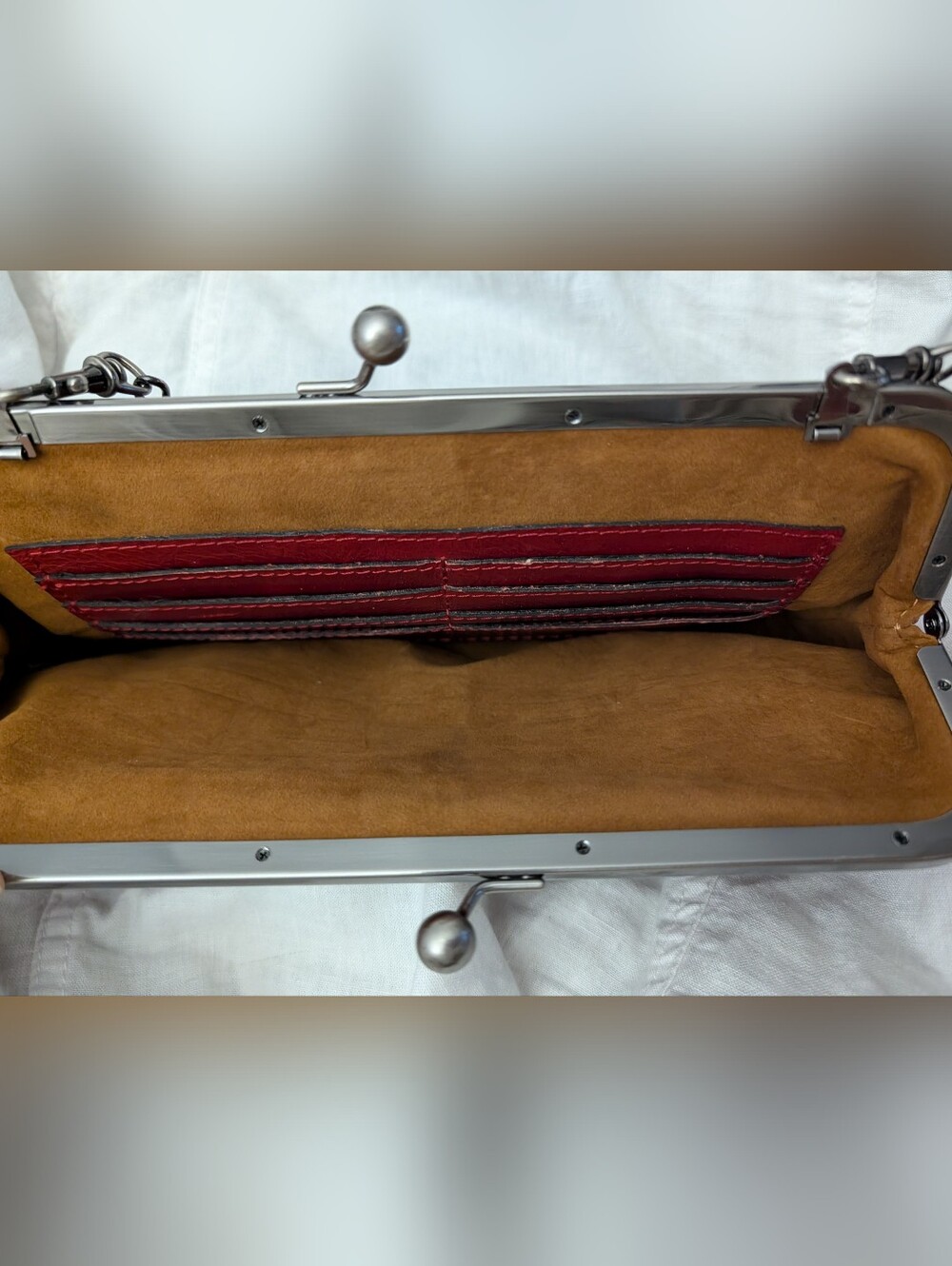 Patricia Nash Deep Red Leather Kisslock Frame Clutch Chain Crossbody Purse Bag - Picture 8 of 9